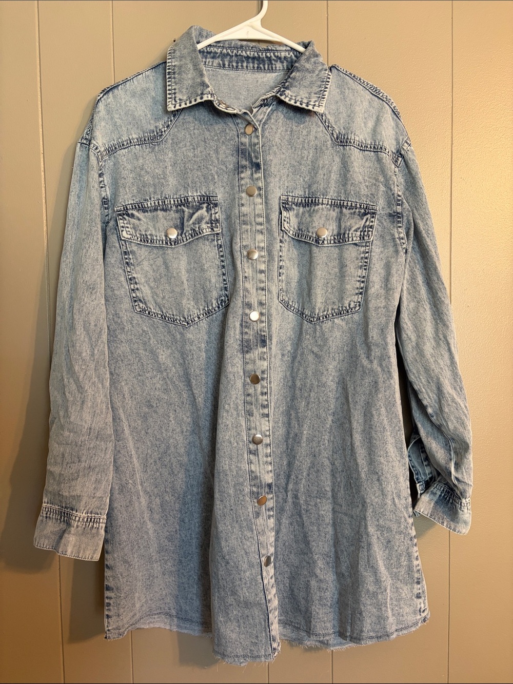 Light Wash Denim Shirt Jacket - Blue